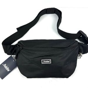 The Foldie Belt Bag Black Nylon Crossbody.